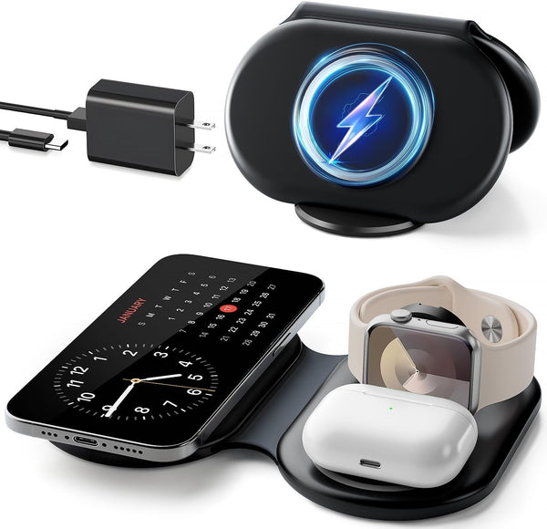2025 Latest Magnetic Wireless Charger for Iphone: 3 in 1 Travel Charging Station Devices for Iphone 16 15 14 13 12 Pro Max Plus-Foldable Charging Pad for Apple Watch Series & Air Pods 4 3 2 Pro
