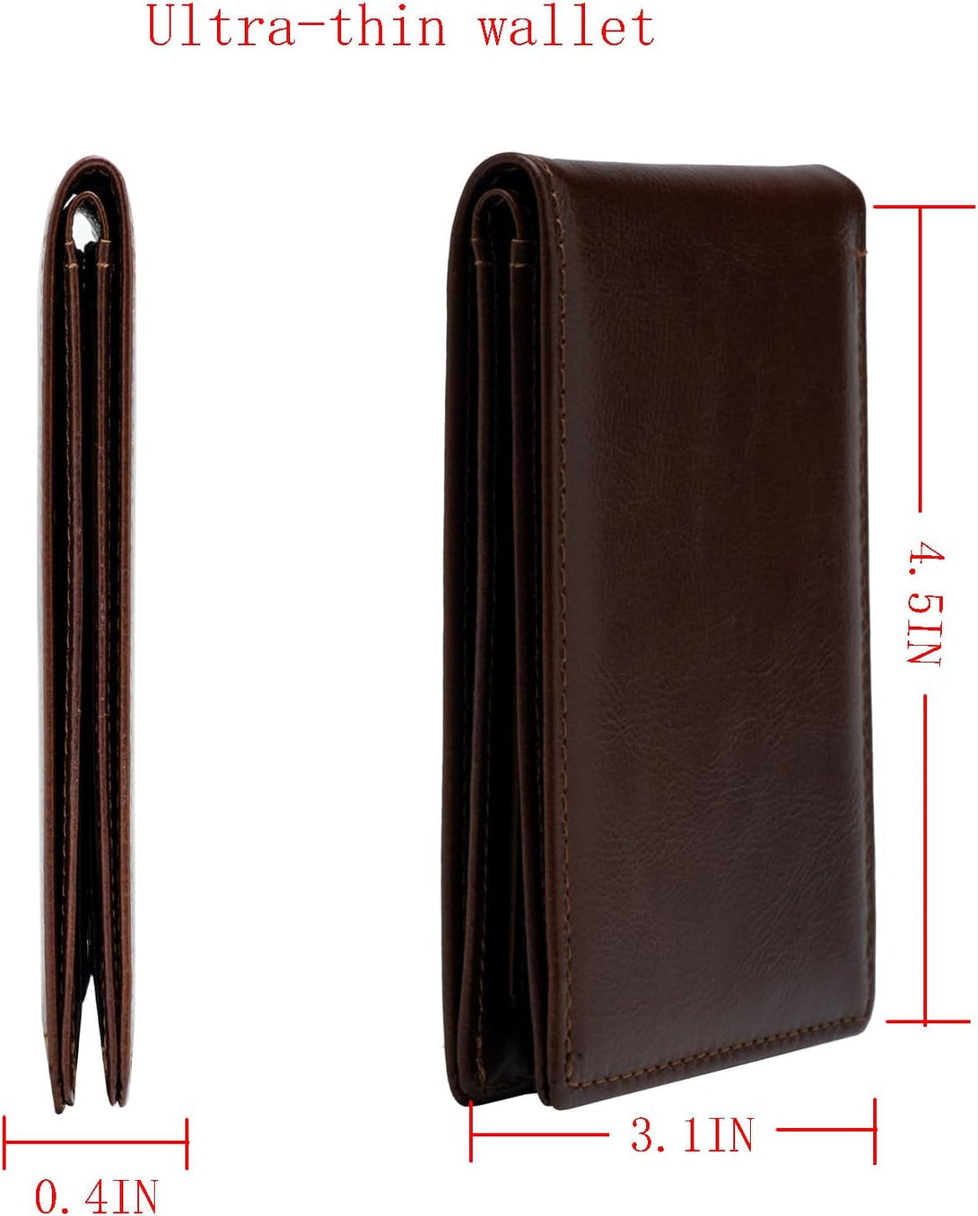 Slim Minimalist Mens Bifold Wallet, RFID Blocking Genuine Leather Wallet for Men with ID Window and 8 Cards Slot.（Coffee）