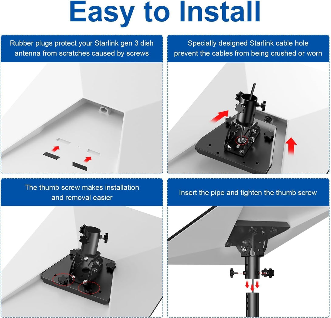 Starlink Gen 3 Mount Kit- Pipe Adapter, Stainless Steel Pole Mount, Angle-Adjustable Starlink Mouting Kit for Gen 3 Roof Mounted Accessories (Fits Max 1.38" Poles)