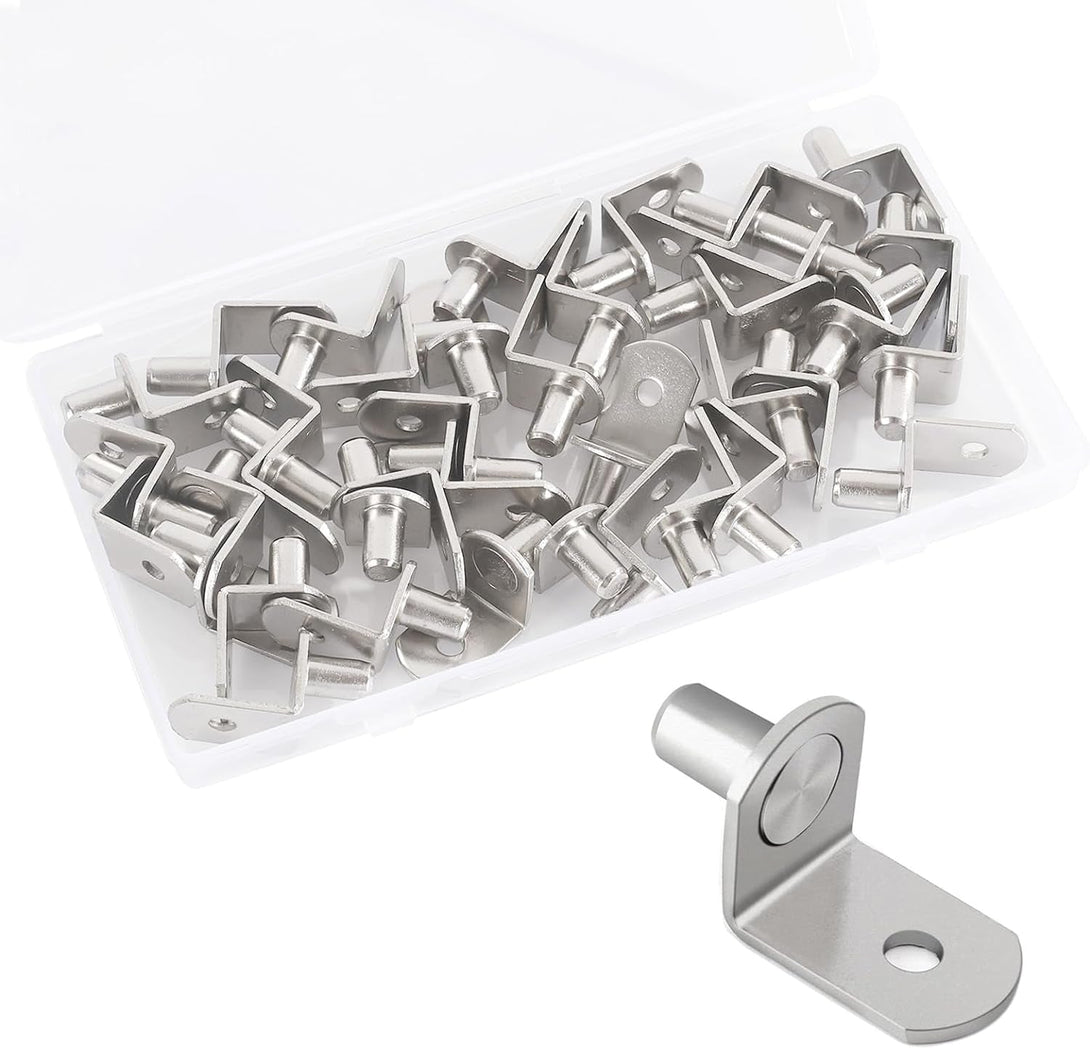 1/4 Inch Shelf Pegs,40Pcs Bracket Support Pins L-Shaped Holders for Cabinets,Shelves,Wodrob,Nickel Plated