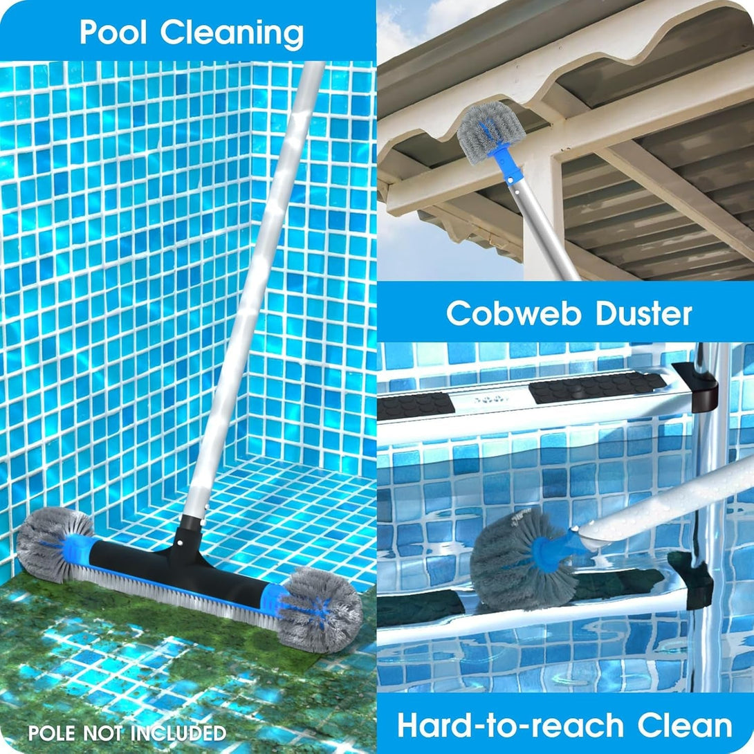 20'' 2 in 1 Pool Brush Head Cobweb Duster Heavy Duty Pool Cleaning Detachable round Brush with EZ Clip & Wavy Nylon Bristles for Inground Pool & Above-Ground Pool (Without Pole)