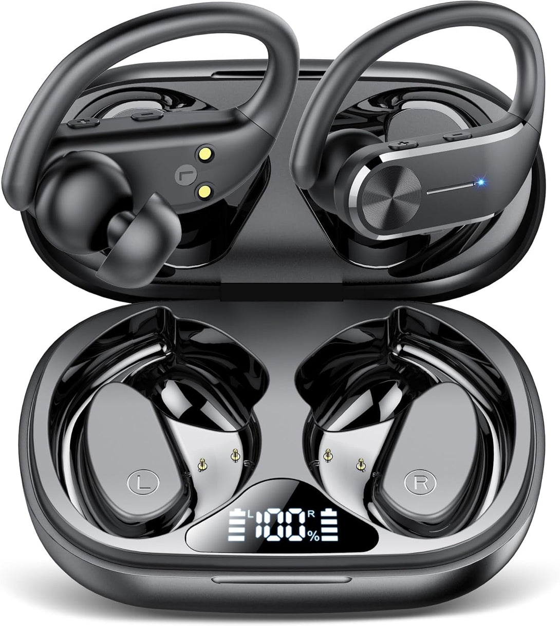 Ear Buds Wireless Earbuds Bluetooth 5.3 Hifi Stereo Running Headphones 68Hrs Playtime over Ear Headphones with Earhooks for Sport, LED Digital Display IPX7 Waterproof Usb C for Running/Workout