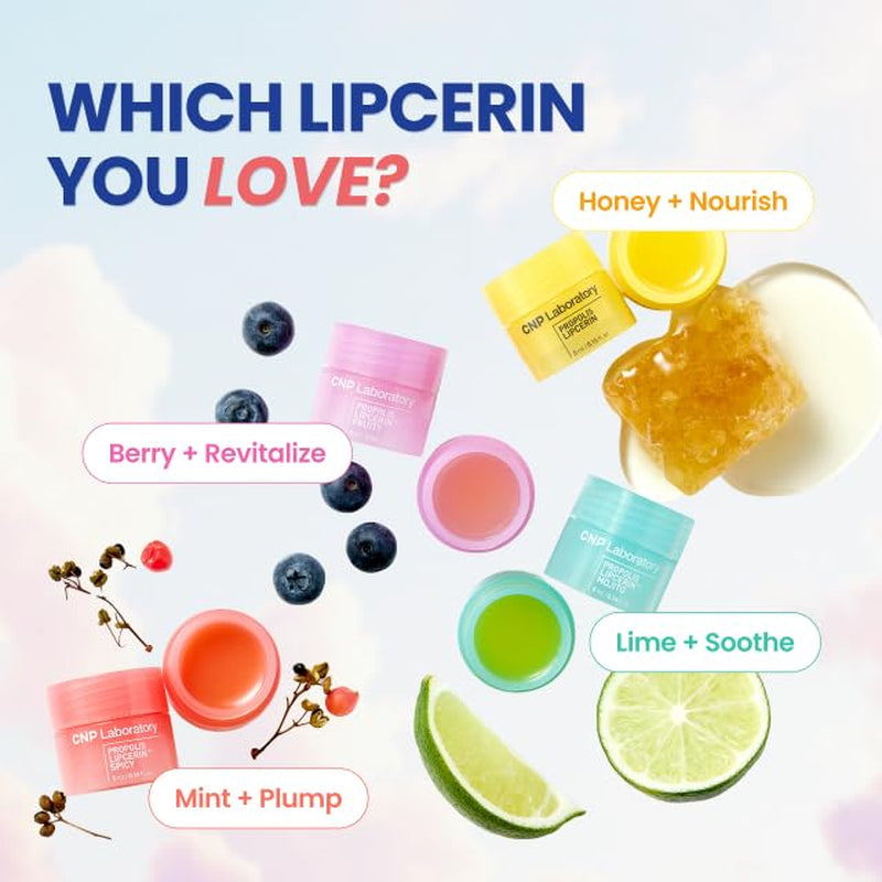 CNP Honey Lip Butter Mini Set – Propolis Lipcerin™ Travel-Size (4 Flavors), Hydrating Overnight Manuka Lip Balm & Mask, 12Hrs Long-Lasting Moisture, Gifts for Women, Korean Skincare
