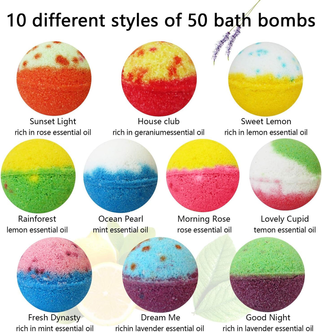 Bath Bombs Gift Set, 50 Handmade Bulk Bath Bombs for Kids, Women, Men, Wonderful Fizz Effect Bath Gift for Valentine'S Day, Christmas & Any Anniversaries