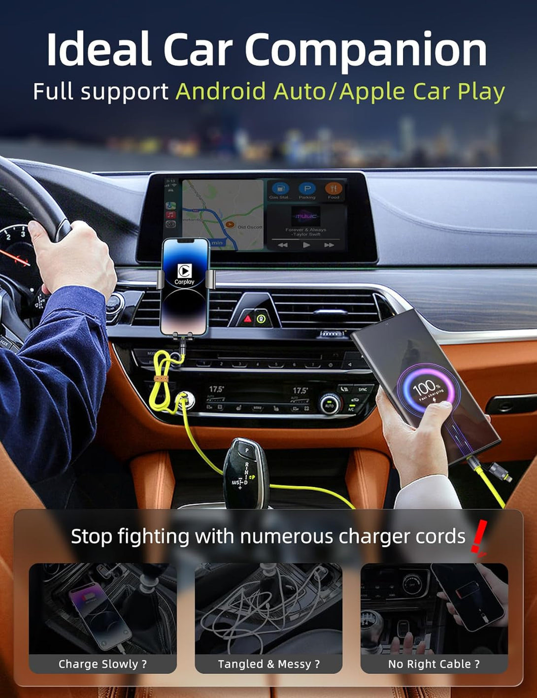 Chubby Cable 4-In-1 USB C to Lightning Cable 60W Fast Charging & Data Transfer, Support to Apple Carplay & Android Auto, Travel Multi Cord Charger Combo for Iphone/Ipad/Samsung/Macbook, 5FT Green