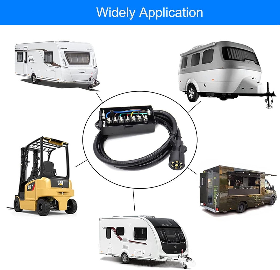 6 Foot 7 Pin Trailer Plug Wiring Harness 7 Way RV Trailer Cord Wire with 7 Gang Waterproof Junction Box