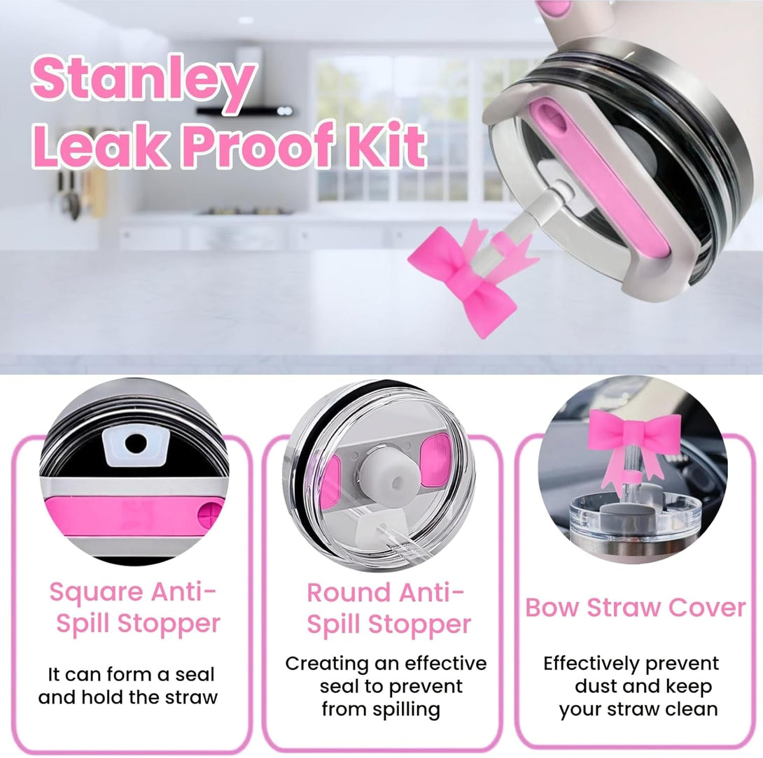 6PCS Pink Stanley Cup Accessories Set, Initials Decorations for Stanley Cup 30Oz 40Oz, Includes Bow Straw Topper, Handle Charm, Letter Sticker, Silicone Boot, Spill Proof Stopper (Letter M)