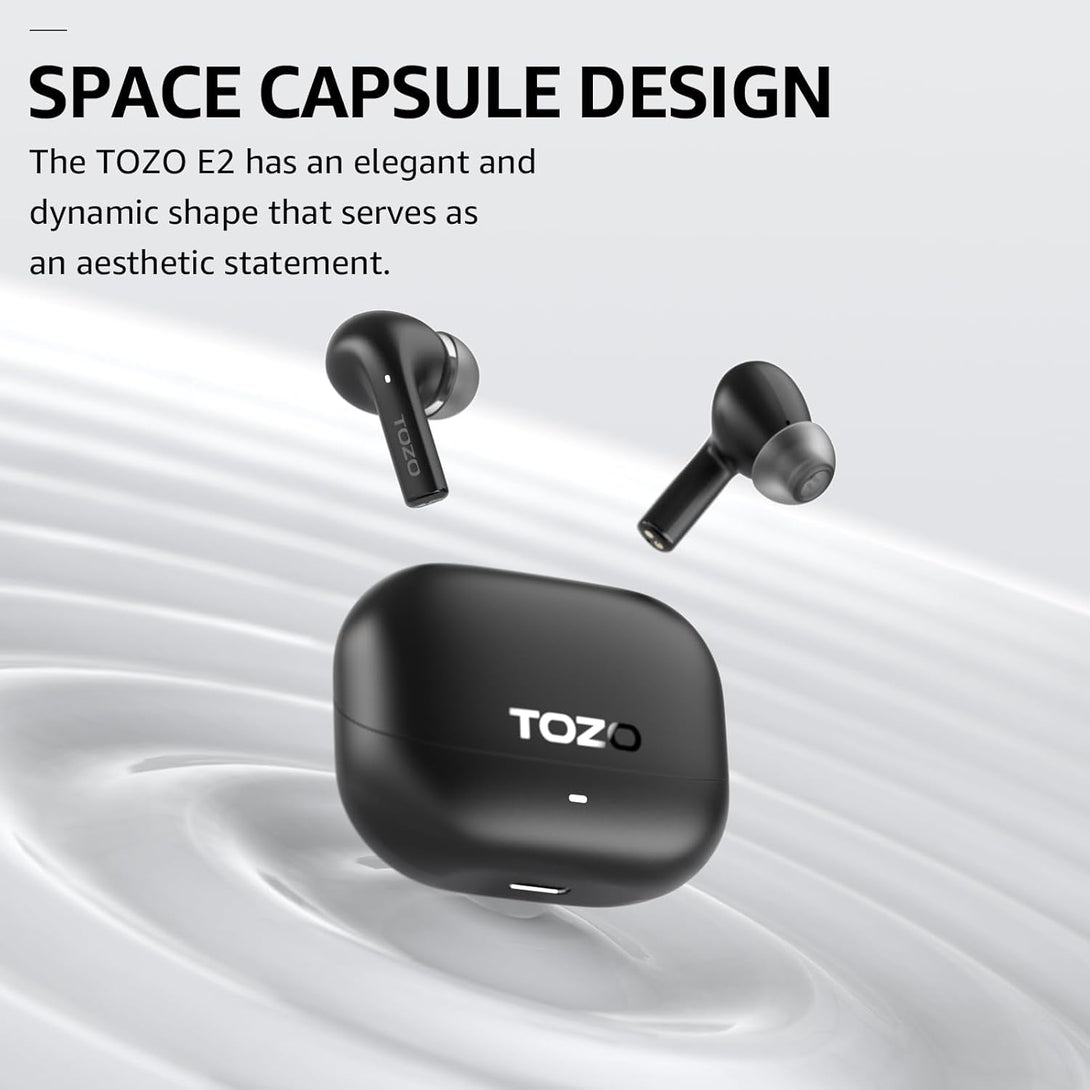 TOZO E2 Wireless Earbuds 10Mm Drivers with Powerful Bass, App Customize 32 Eqs, with 2 Mics AI Call Noise Cancellation, 30H Playtime, Bluetooth 5.3 Ear Buds, Comfort Fit In-Ear Headphones