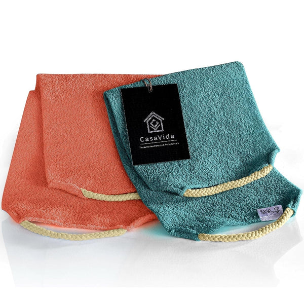 CASAVIDA Back Scrubber for Shower Nylon Bath Towel Washer Exfoliating Washcloth Rear Japanese Stretchable Strap Wash Cloth Body Exfoliation 2 Pack (Rose Pink + Lake Blue)