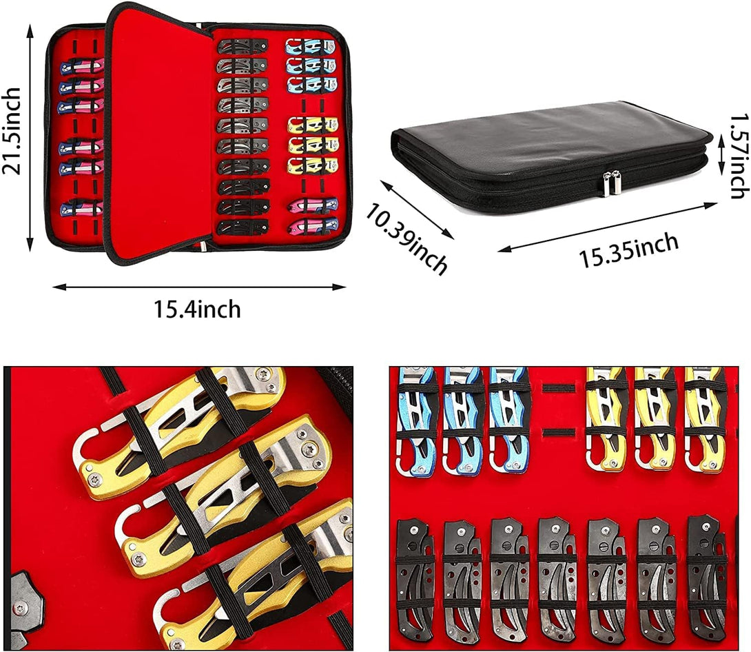 HERSENT Pocket Knife Storage Case,Folding Knife Pouch Carrier Holder,40 Slots Small Knife Carrying Cases,Versatile Knife Collection for Survival,Tactical,Outdoor,Edc Mini Knife