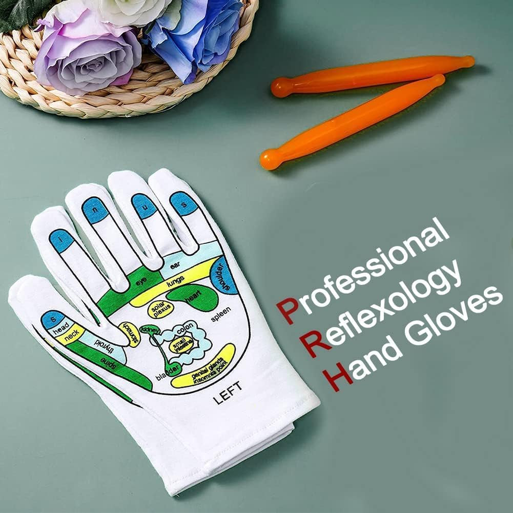 Acupressure Socks and Gloves - 4 Pcs Reflexology Socks with Tools, Tutorial Reflexology Gloves with Massage Sandal, Pain Relief Acupuncture Socks for Foot Massage (2 Rods)