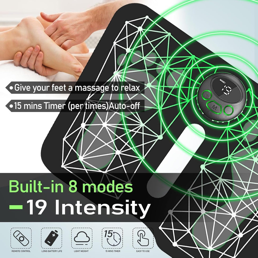EMS Foot Massager Mat Back Massager for Neuropathy Pain Relief FSA HSA Eligible Electric Legs Feet Stimulator Machine Acupressure Pad with Remote Control