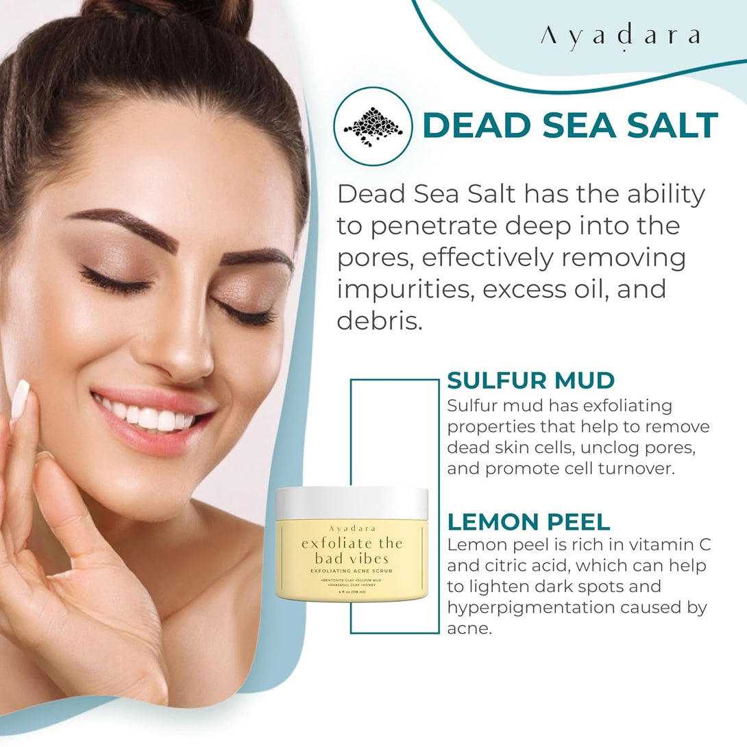 Exfoliating Acne Scrub, 4 Fl Oz(118 Ml), Exfoliating Acne Face Wash, Natural Facial Scrub for Severe and Hormonal Acne, Facial Acne Scrub for Teens, Women, Men, and Adults, 120-Day Supply