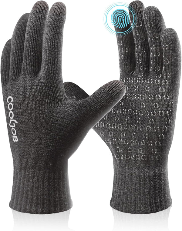COOLJOB Warm Fleece Knit Winter Gloves for Men Women, Touch Screen Fingers, Non-Slip Silicone Grip and Elastic Cuff