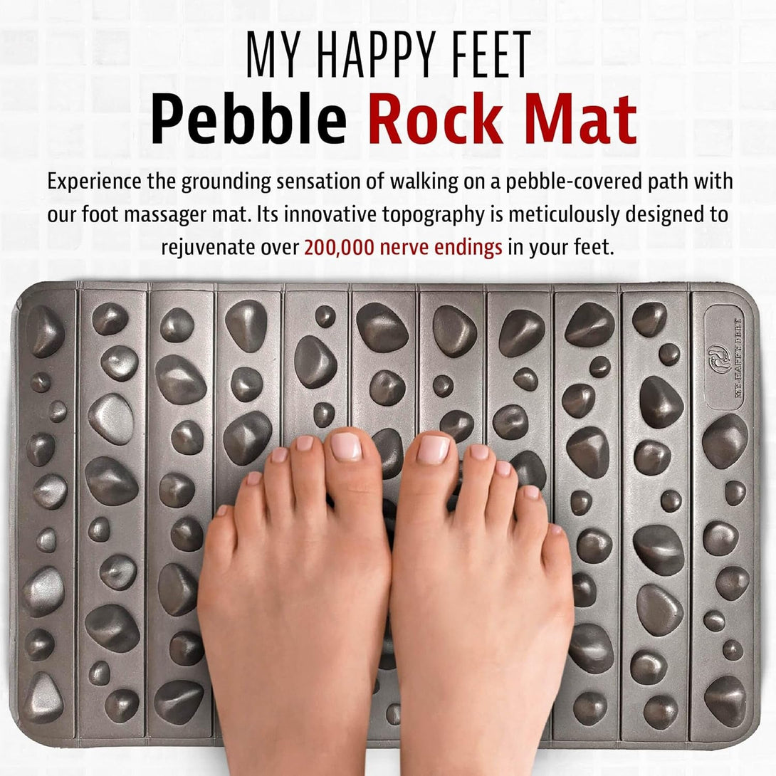 My Happy Feet Pebble Rock Mat - Therapeutic Rock Mat – Wellness Foot Mat for Natural Balance & Energized Living – Black, Portable & Versatile Foot Massage Mat for Home or Office (19.75" X 12.25")