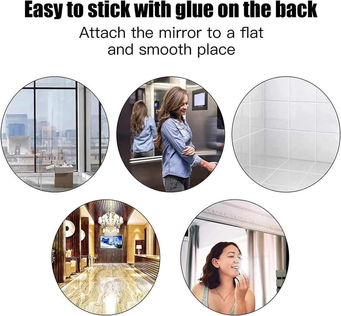 16 Pcs Flexible Mirror Reflective Stickers，Non Glass Safety Reflective Mirror, 12 X 12 in Self Adhesive Square Cuttable Acrylic Film Mirror for DIY Craft Home Wall Decoration