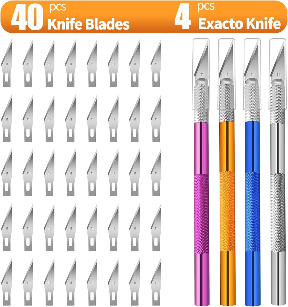4PCS Exacto Knife, Hobby Knife Craft Knifes with 40PCS Spare Exacto Knife Blades(#11), Profession Exacto Knives Precision Knife for Crafting, Arts, Modeling, Scrapbooking, Stencil