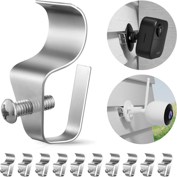 10 Pack Vinyl Siding Clips, Outdoor Security Camera Mount for Hanging Blink, Arlo, Ring Cam, No Drilling, No-Hole Weatherproof Stainless Steel Siding Hooks