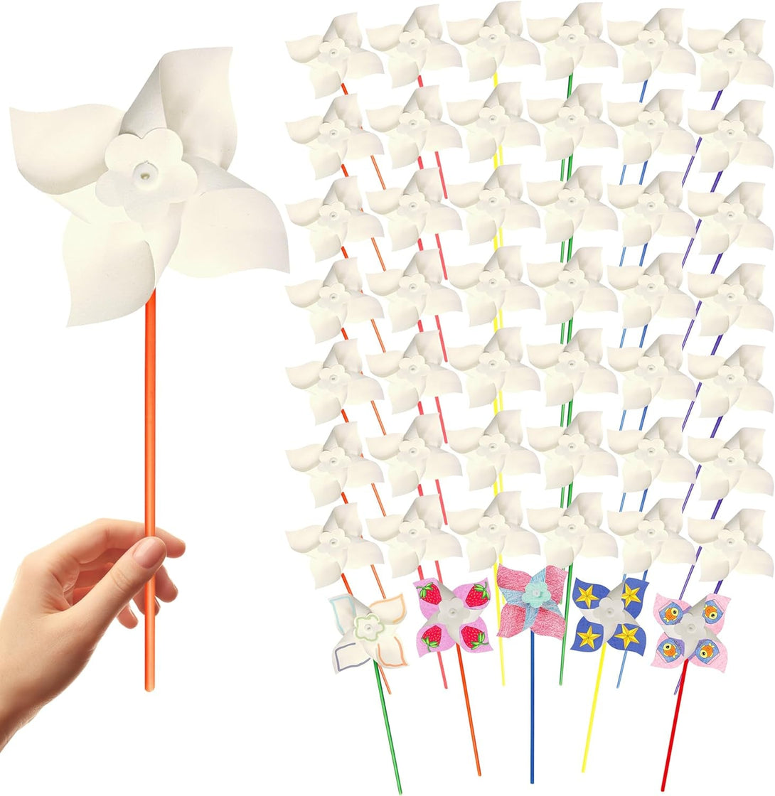 4E'S Novelty DIY Pinwheels Craft for Kids (24 Pack) Color Your Own White Pinwheels, Bulk Summer Craft Kit for Boys & Girls, July 4, Memorial Day Arts and Craft Party Activity