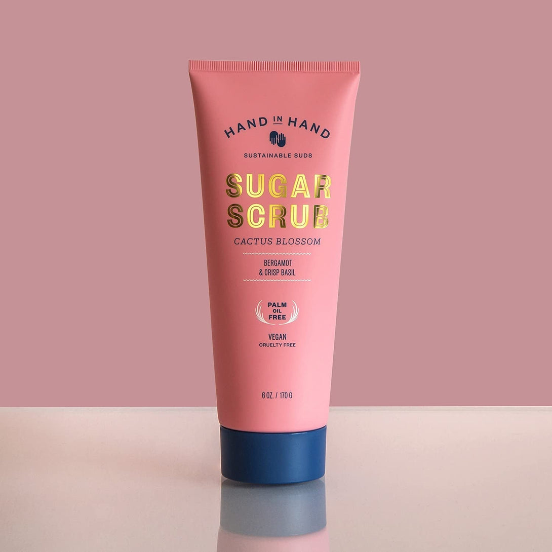 Hand in Hand Sugar Scrub, Gentle Exfoliation for All Skin Types, 9 Ounce, Bergamot & Crisp Basil, Cactus Blossom Scent, Single