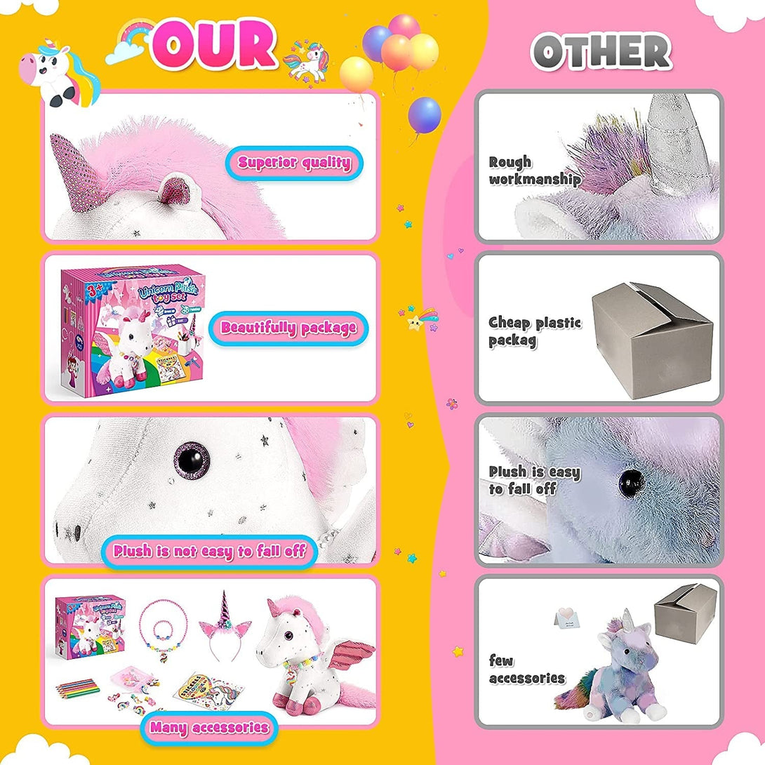 21-Piece Unicorn Gift Set for Girls Ages 3-8 | Soft Plush Stuffed Animals & Dress-Up Accessories Bundle | Idea Birthday Gifts,, Party Favor for Kids Toddler Girls