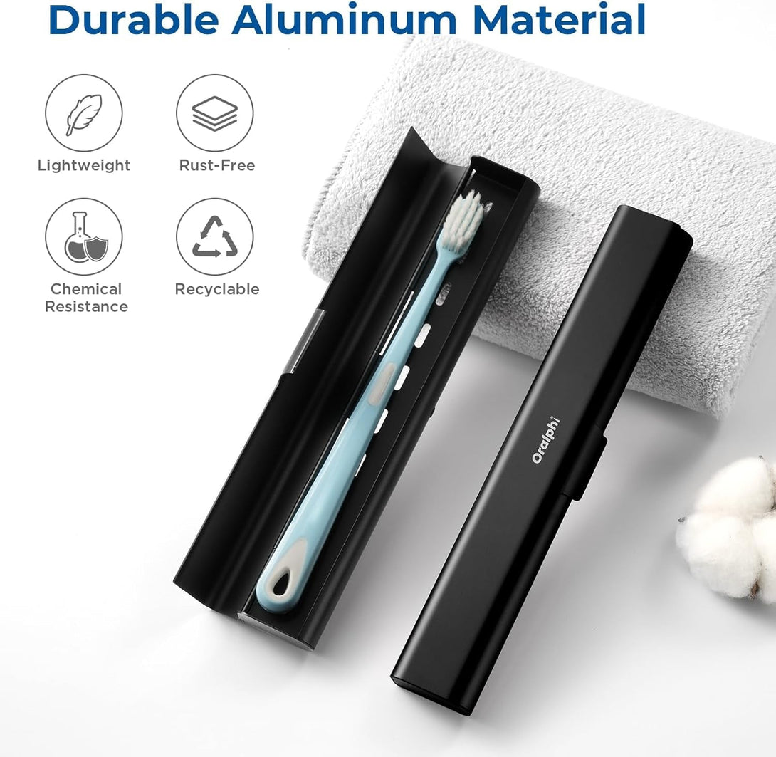 Aluminum Toothbrush Travel Case, Portable Travel Toothbrush Holder, Durable Manual Toothbrush Box Container for Traveling, Bathroom, Camping, Business Trip-Black