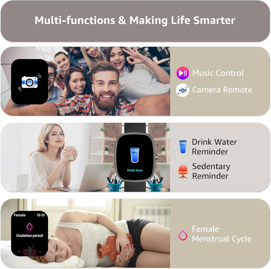 Smart Watch for Men Women Make/Answer Calls,1.83"Fitness Tracker with Sleep Tracker/Blood Pressure/Heart Rate Monitor,Pedometer,100+ Sport Modes,Ip68 Waterproof,350 Mah, Compatible with Android&Iphone