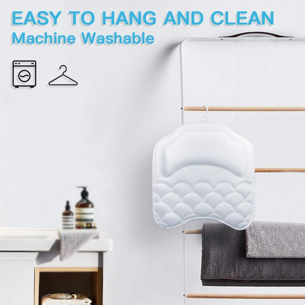 Bathtub Spa Pillow Bath Pillows for Tub, with Non-Slip 8 Large Strong Suction Cups, Free Machine Washable Bag