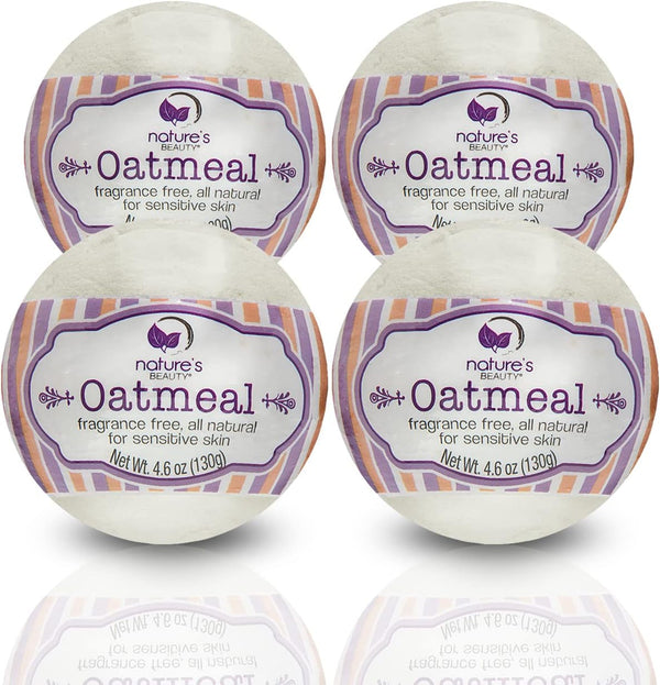 Nature'S Beauty Oatmeal Fragrance-Free Bath Bomb Multi-Pack - Natural Hand Crafted, Non-Staining, Luxury Fizzy Spa Bomb, Sooth Dry + Itchy Skin Made W/Almond + Coconut Oil, 4.6 Oz (4 Pack)