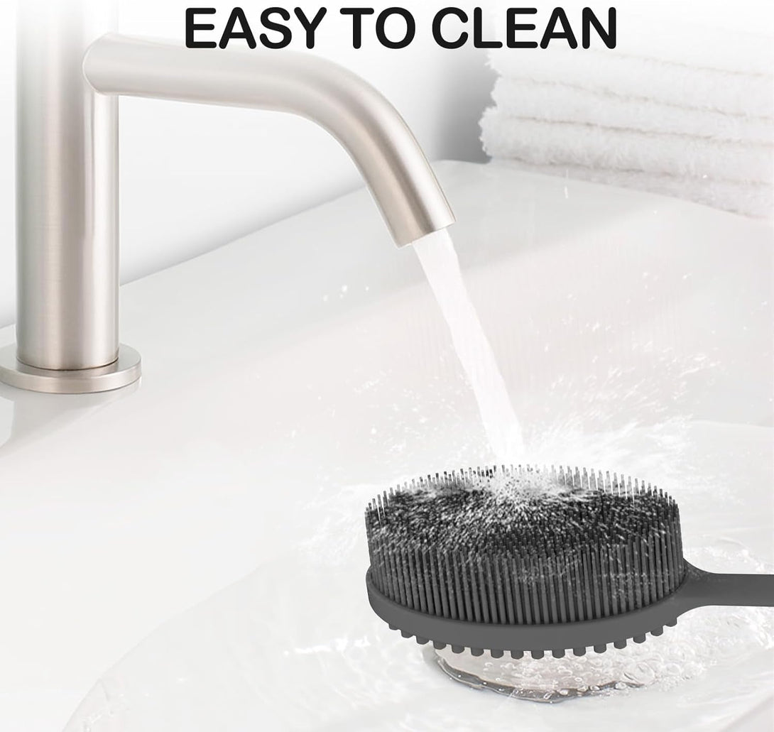 Mateeylife Silicone Body Scrubber Exfoliator with Handle, Gentle Back Scrubber for Shower, Shower Brush for Body, Bath Back Brush for Shower, Silicone Loofah Body Scrubber, Bath Scrubber for Body