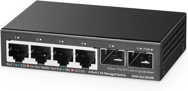 Binardat 4 Port 2.5G Web Managed Switch with 2X10G SFP+ Slot, Ultra-Mini Size, Support Trunk/Lacp/Vlan/Qos, Metal Multi-Gigabit Desktop/Wallmount Network Switch