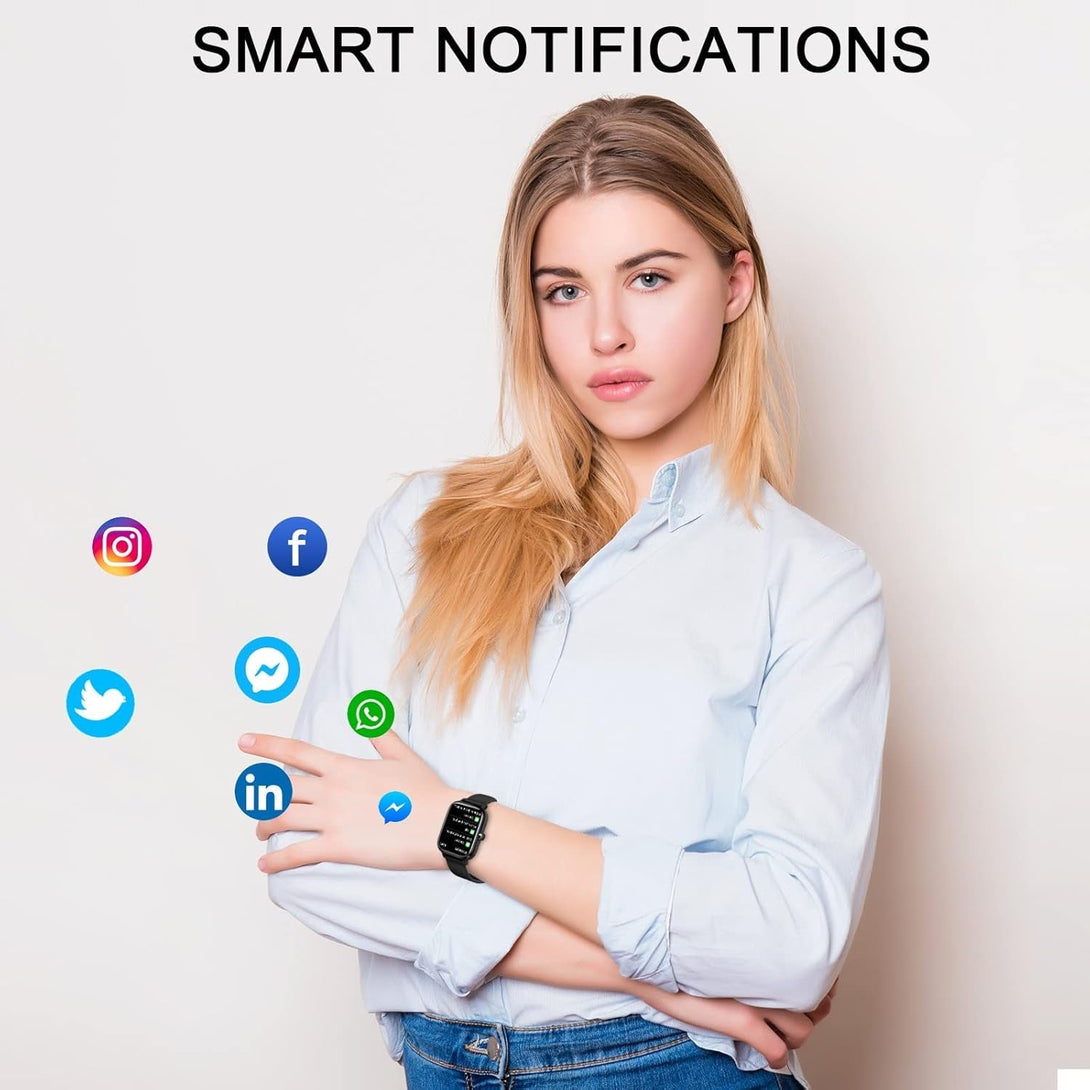 Smart Watch for Men Women，Smartwatch with Bluetooth Call(Answer/Make Call)， 1.85" Touch Screen Fitness Watch Tracker with IP68 Waterproof, 100+Sports Compatible with Android Iphone Ios (Black)