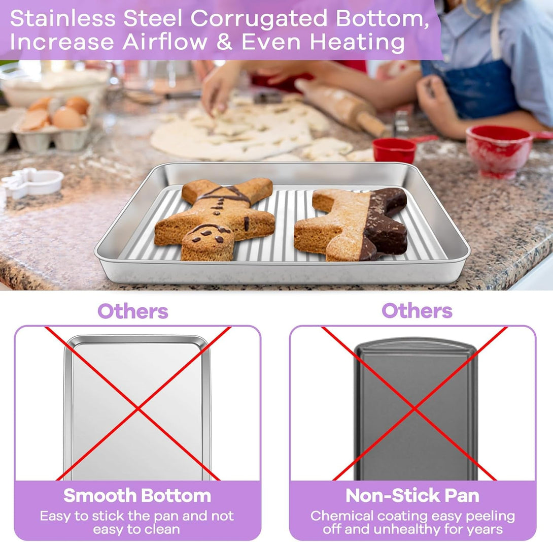 P&P CHEF Toaster Oven Pan with Wire Rack, Stainless Steel Baking Oven Sheet Tray, Bacon Pan and Cooling Rack for Cooking Roasting Cookie, Dishwasher Safe & Easy Clean, 10.5 X 8 X 1 Inch