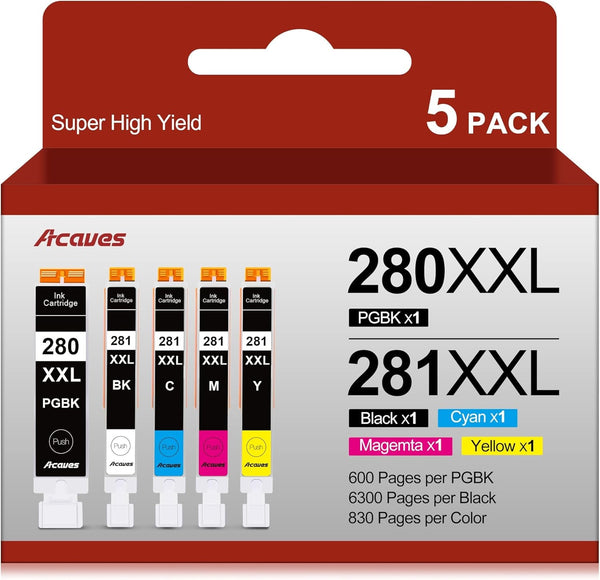 280XXL 281XXL Ink Cartridges High Yield Compatible for Canon Ink 280 and 281 Cartridges for Canon Tr8620A Ink Cartridges TR8620 TR8520 TR8600 TS9521C Printer, 5 Pack PGBK Black Cyan Magenta Yellow