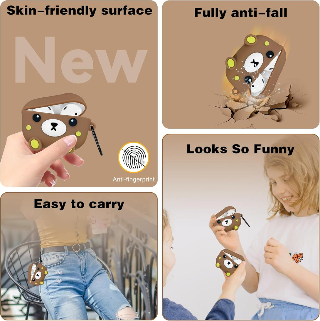 Joysolar for Airpod Pro 1St/2Nd Generation Case - Cute Cartoon 3D Soft Silicone Air Pods Funny Cover Kawaii Fun Cool Design Shell Fashion Stylish Girls Teens Women Cases for Airpods, Bear