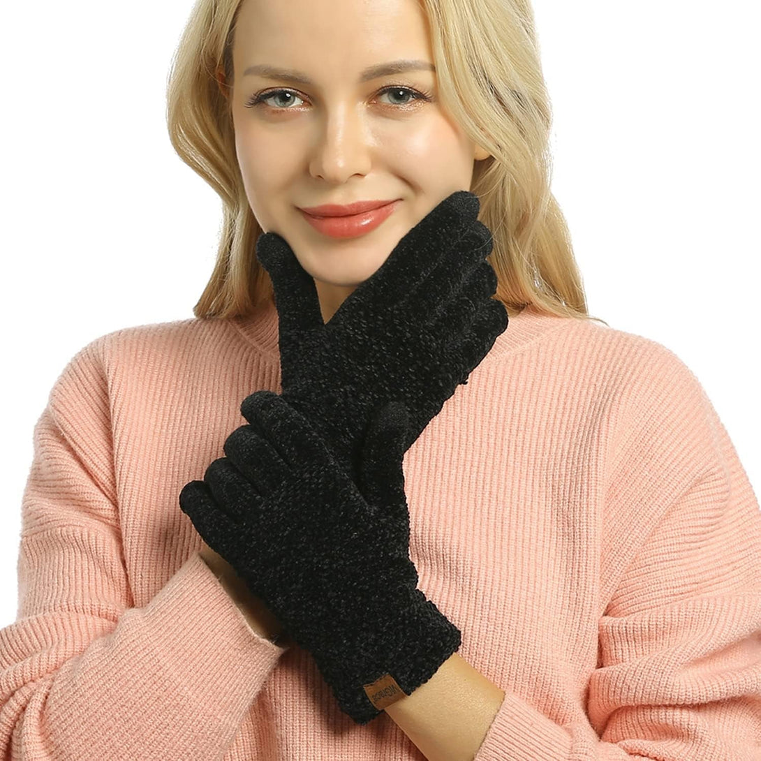 Vigrace Winter Touchscreen Gloves for Women Chenille Warm Knit with 3 Touch Screen Fingers Texting Elastic Cuff Thermal Glove