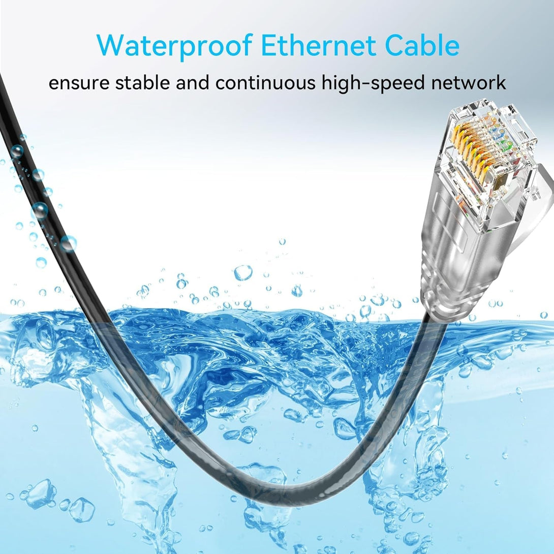 Cat6A Ethernet Cable Slim 150Ft Outdoor&Indoor, 28AWG Pure Copper Cat6 Internet Cable for Waterproof & Direct Burial, Flexible Cat6 Ethernet Cable 10G 550MHZ, Cat 6 Network Cable for Indoor Black