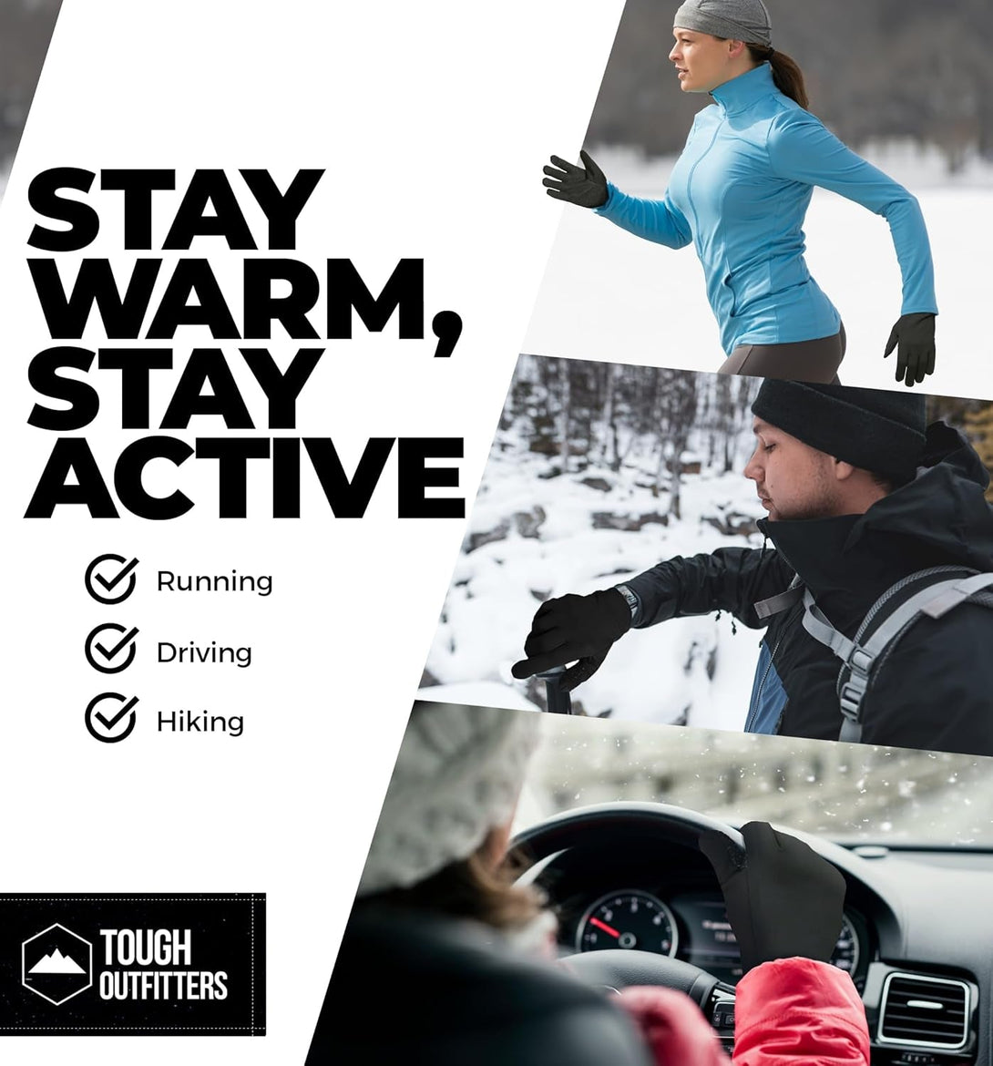 Tough Outdoors Running Gloves for Men & Women - Winter Liners & Touchscreen - Lightweight & Hiking Gloves