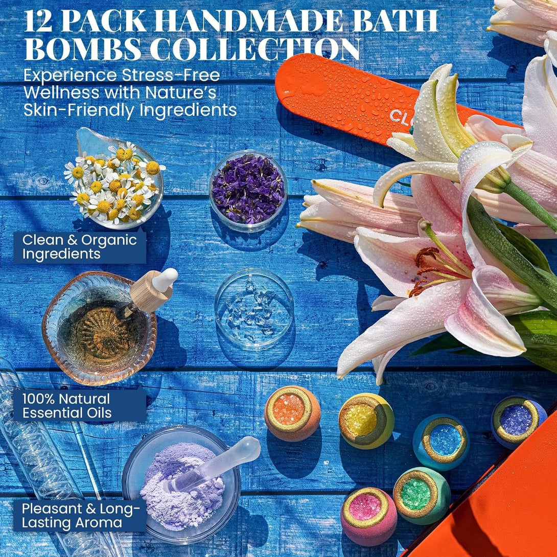 Crystal Bath Bomb Gift Set – 12 Pack with 6 Natural Scents, Organic Shower Bombs with Nourishing Bath Salts, Stress Relief Bubble Spa, Self Care Gifts for Women, Mom, Wife, and Daughter