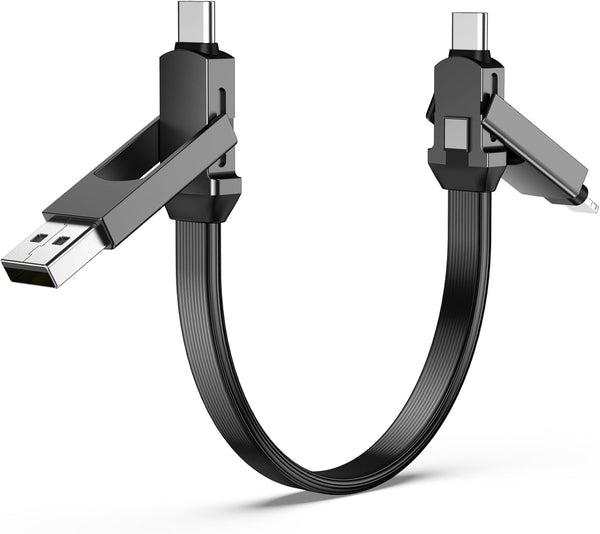4 in 1 USB Charging Cable PD 60W Fast Charging & Data Sync USB C Cable Multi Charging Cable with Type C/USB a Ports for Power Bank, Galaxy, 10 Inches