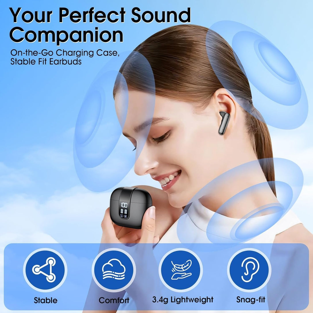 Wireless Earbuds Bluetooth 5.4 in Ear Buds 6 Mic ENC Noise Cancelling Clear Calls, Deep Bass Hifi Stereo Sound Earphones 35H Playtime LED Power Display IPX7 Waterproof Headphones for Android Ios Black