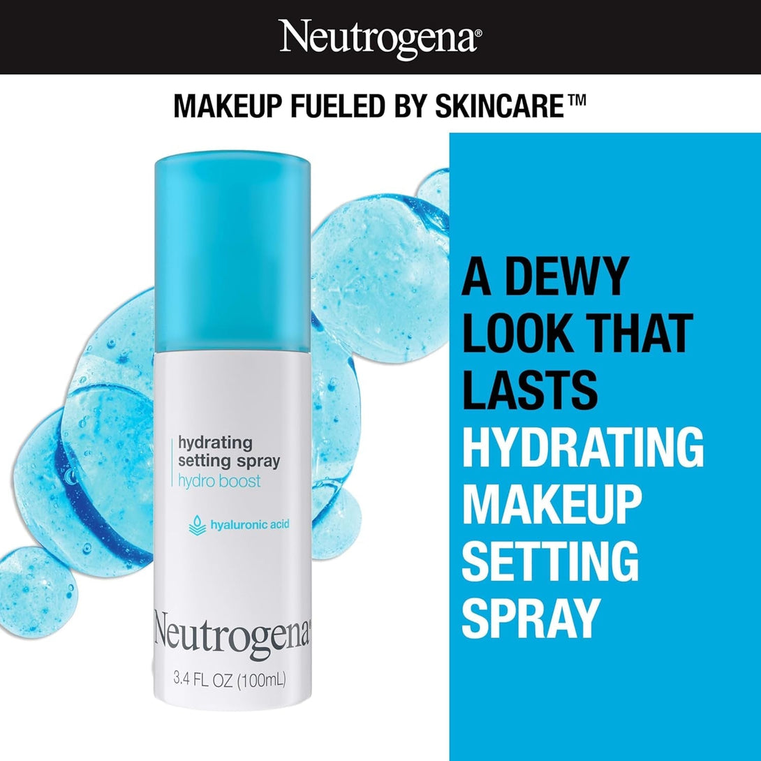 Neutrogena Hydro Boost Hydrating Makeup Setting Spray with Hyaluronic Acid, Longwear Makeup Setting Facial Mist for Smooth, Glowing, Dewy Skin, Non-Comedogenic & Hypoallergenic, 3.4 Fl. Oz