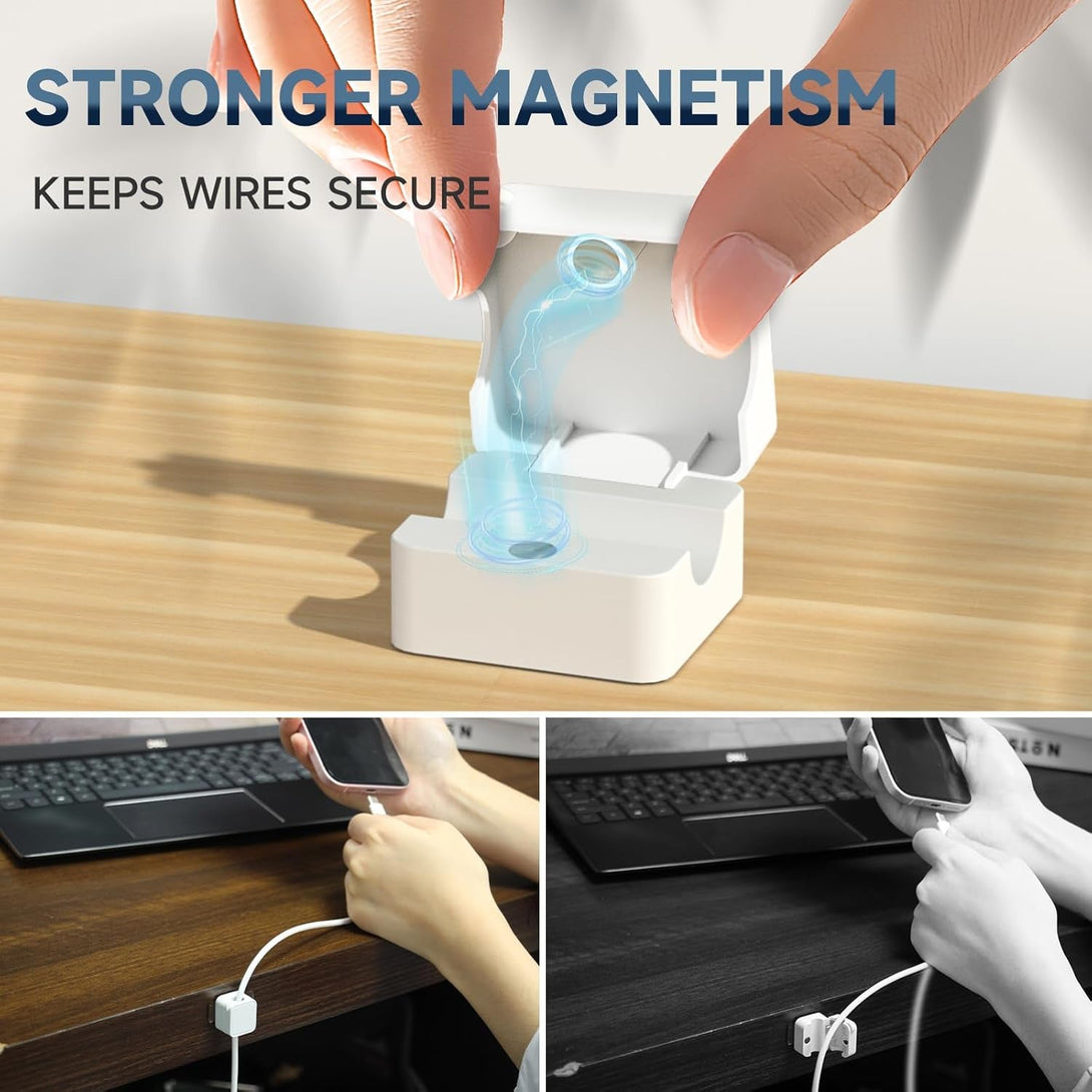 6 Pack Magnetic Cable Clips Cord Holder Charger Organizer Office Accessories under Desk Wire Management Phone Charging Cords Keeper Holders for Nightstand Home Desktop Bedside Table Electronics Black