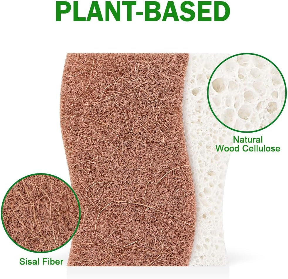 AIDEA Non-Scratch Scrub Sponge-12Count, Natural Sponges for Non-Stick Cookware, Sponges Kitchen, Cellulose Sponges for Dishes, Cleaning Sponge for Kitchen, Bathroom, Household