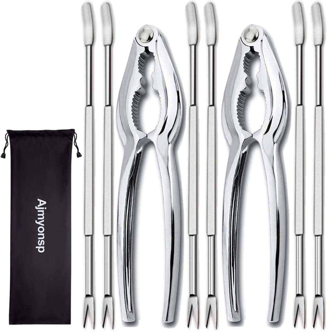 Lobster Crackers and Picks Set, 8Pcs Crab Leg Cracker Tools - Stainless Steel Seafood Crackers & Forks Nut Cracker Set & Storage Bag - Dishwasher Safe Thanksgiving Christmas Gifts