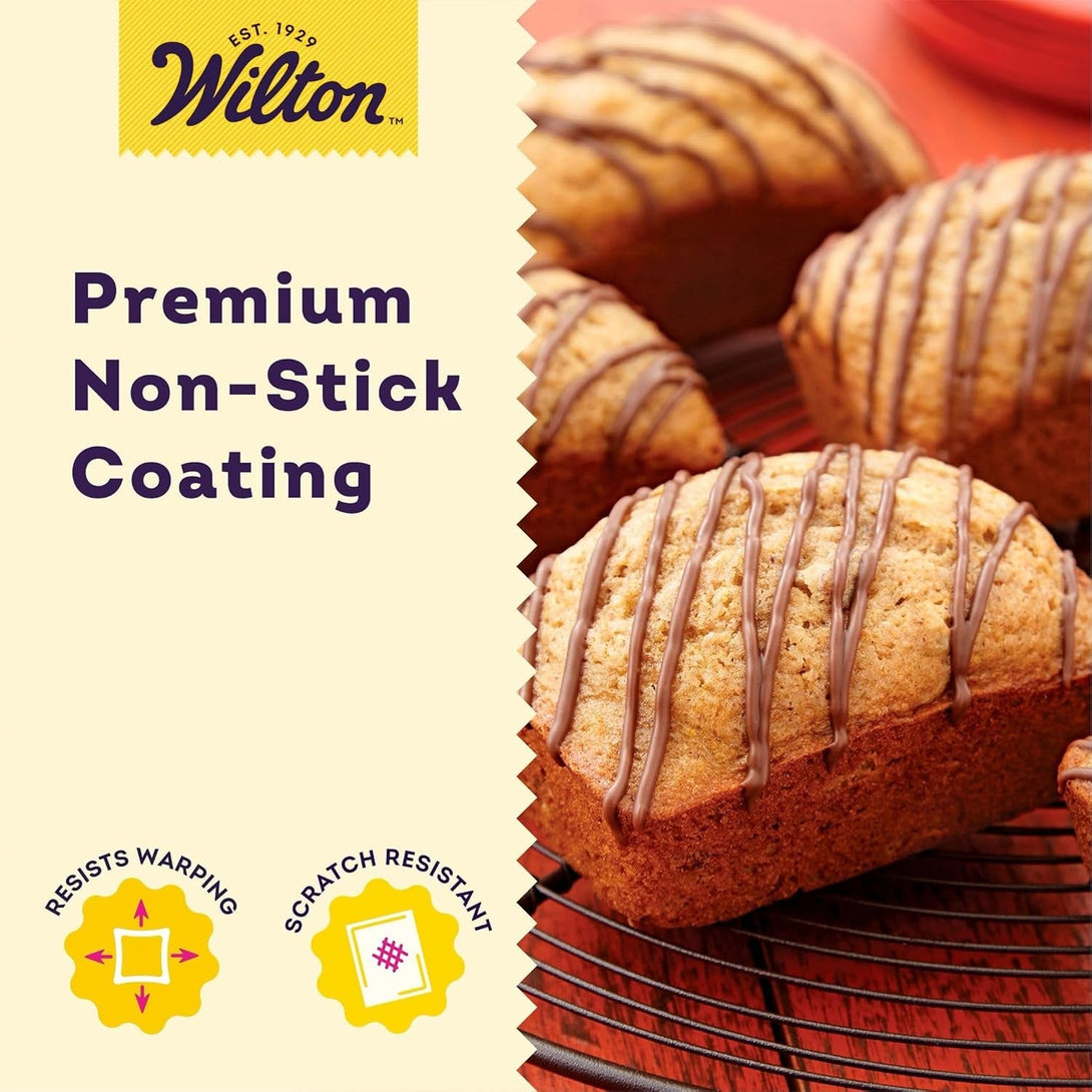 Wilton Gold Premium Non-Stick Warp-Resistant Bakeware, Made without Pfas, Mini Loaf Pan, 8-Cavity, 15 X 10 X 1.5 In, Packaging May Vary
