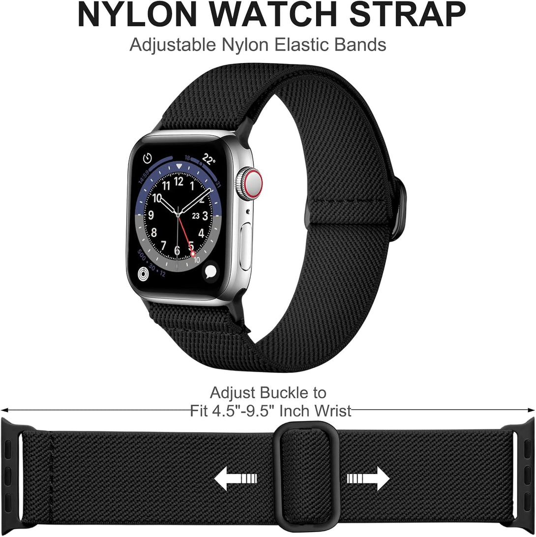 Adorve Stretchy Band Compatible with Apple Watch Band Ultra 2 49Mm 46Mm 45Mm 44Mm 42Mm 38Mm 40Mm 41Mm Men Women, Soft Nylon Elastic Braided Strap for Iwatch Bands Series 10/SE/9/8/7/6/5/4/3/2/1