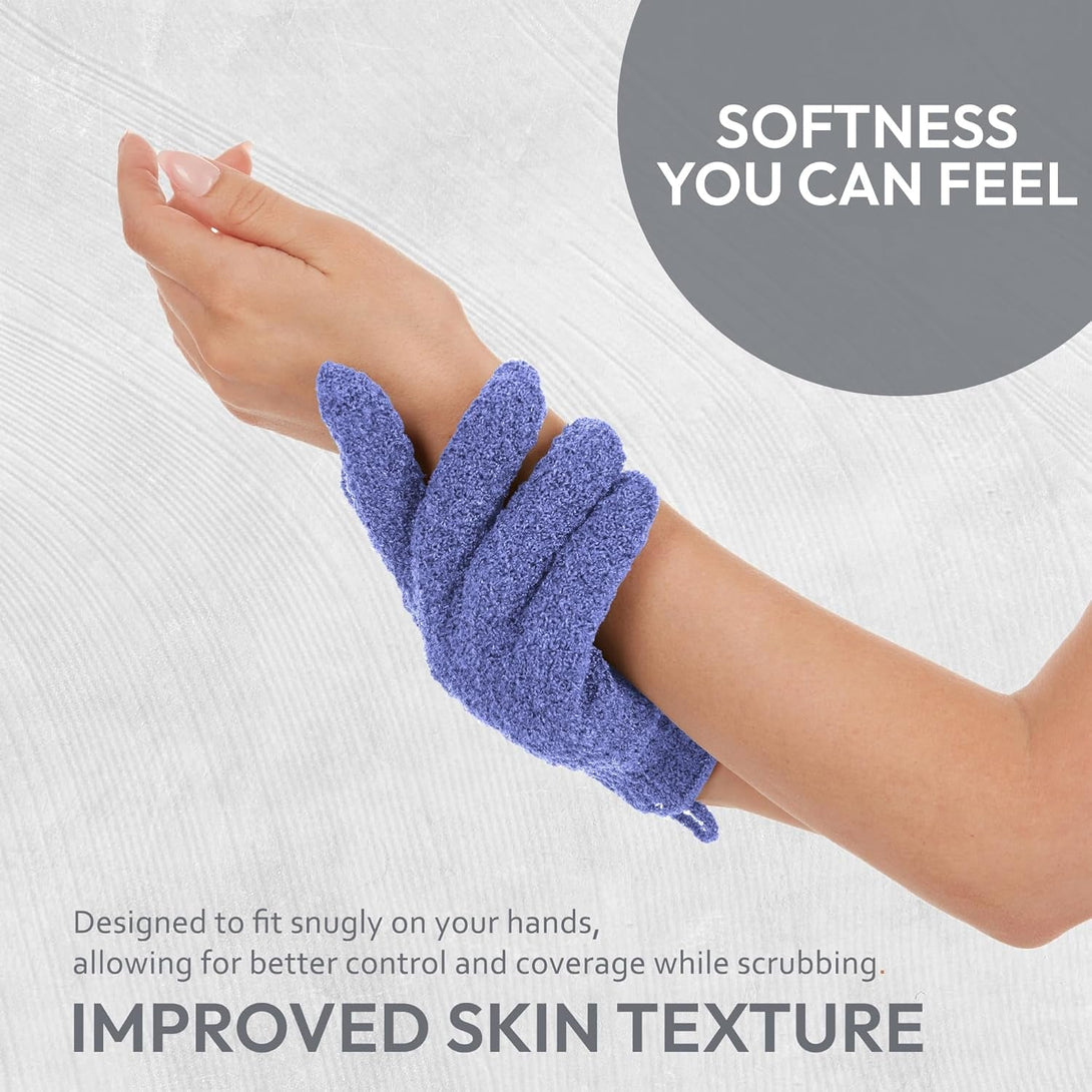 4 Pairs Exfoliating Gloves, 100% Nylon, Dual Texture Body Scrub for Spa, Massage & Dead Skin Removal, Multi-Color Shower Bath Accessories (Melon/Wild Blue Yonder)