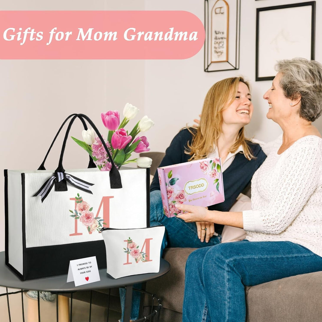 TRSODD Birthday Gifts for Women Mothers Day Gifts for Mom Wife Grandma Daughter Sister Teacher Appreciation Tote Bag and Makeup Bag Set B