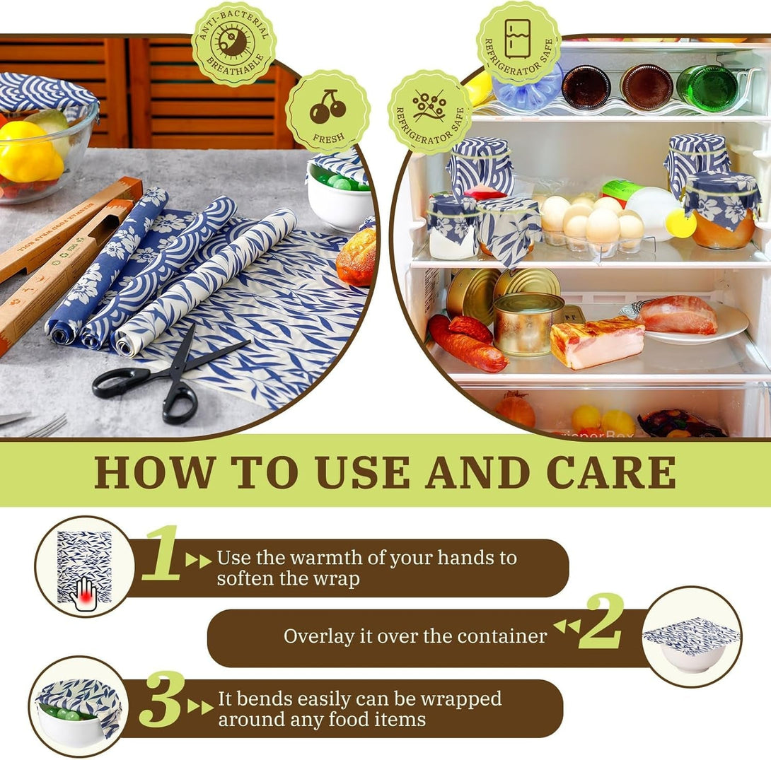 Moukeren 3 Rolls Reusable Beeswax Wrap 13'' X 40'' Food Wrap Beeswax Paper Food Wrappers Cotton Bread Sandwich Wrapper for Kitchen Storage Gifts, Vivid